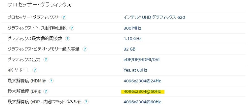 最大解像度を確認